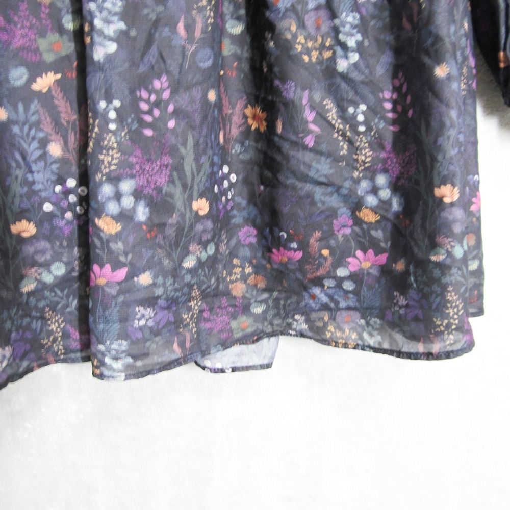 Disturbia Dark Floral Mini Dress Long Balloon Sleeve Smocked Tie Back US 4 y2K - Picture 8 of 11